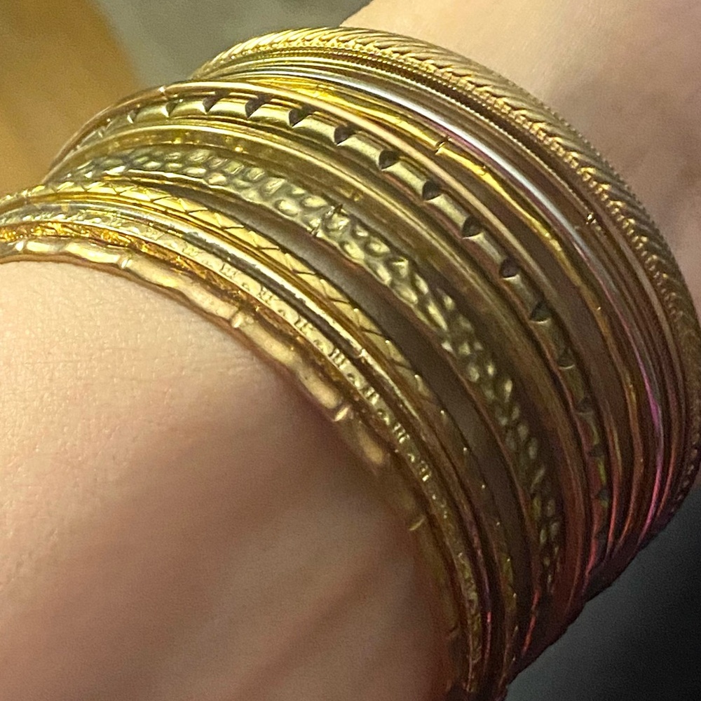 Vintage Assorted Textures Design Gold Tone Bangle Bracelet Set of 12 Stackable